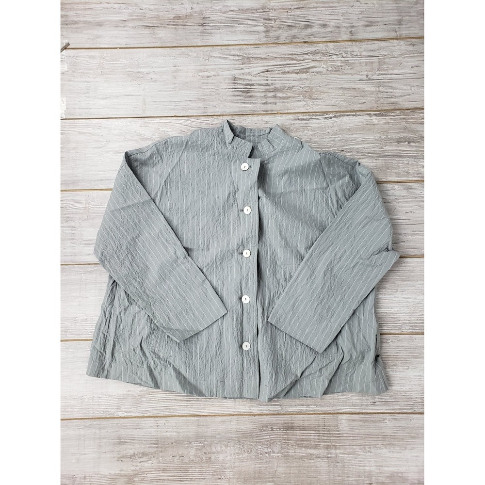 Oska Reichly 315 Womens Shirt Size 3 Gray Pearl Striped Long Sleeve Mandarin